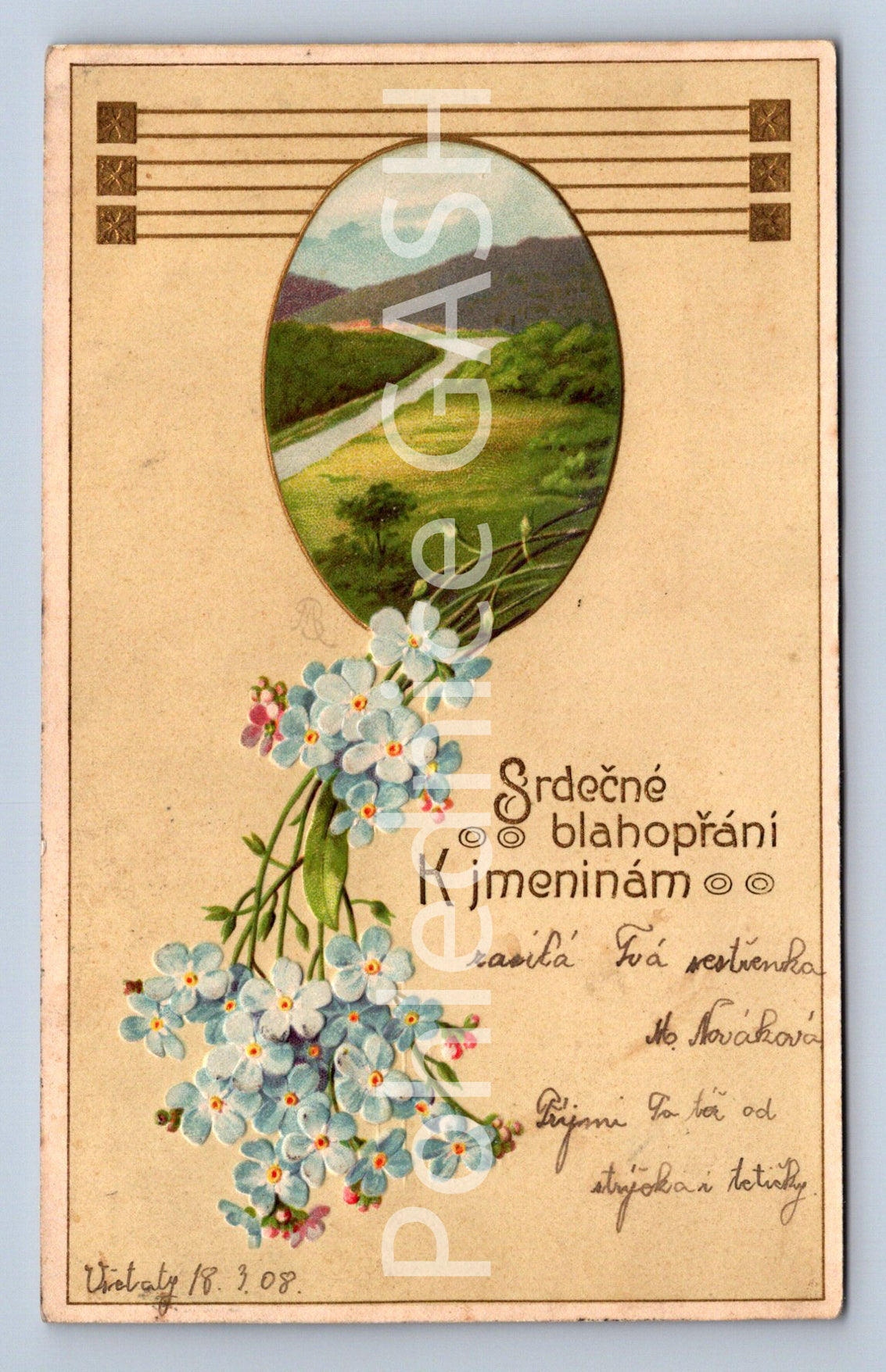 Pohlednice SRDEČNÉ BLAHOPŘÁNÍ K JMENINÁM (ST10597)