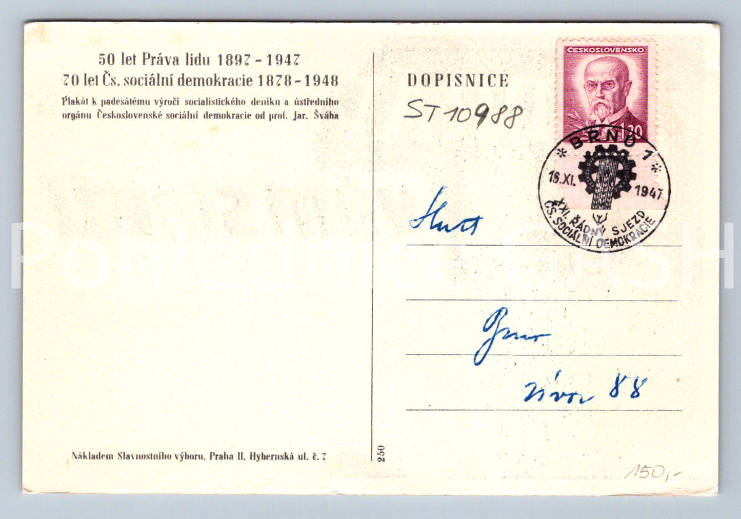 Pohlednice PRÁVO LIDU VÁM SLOUŽÍ 50 LET 1897 - 1947 (ST10988)