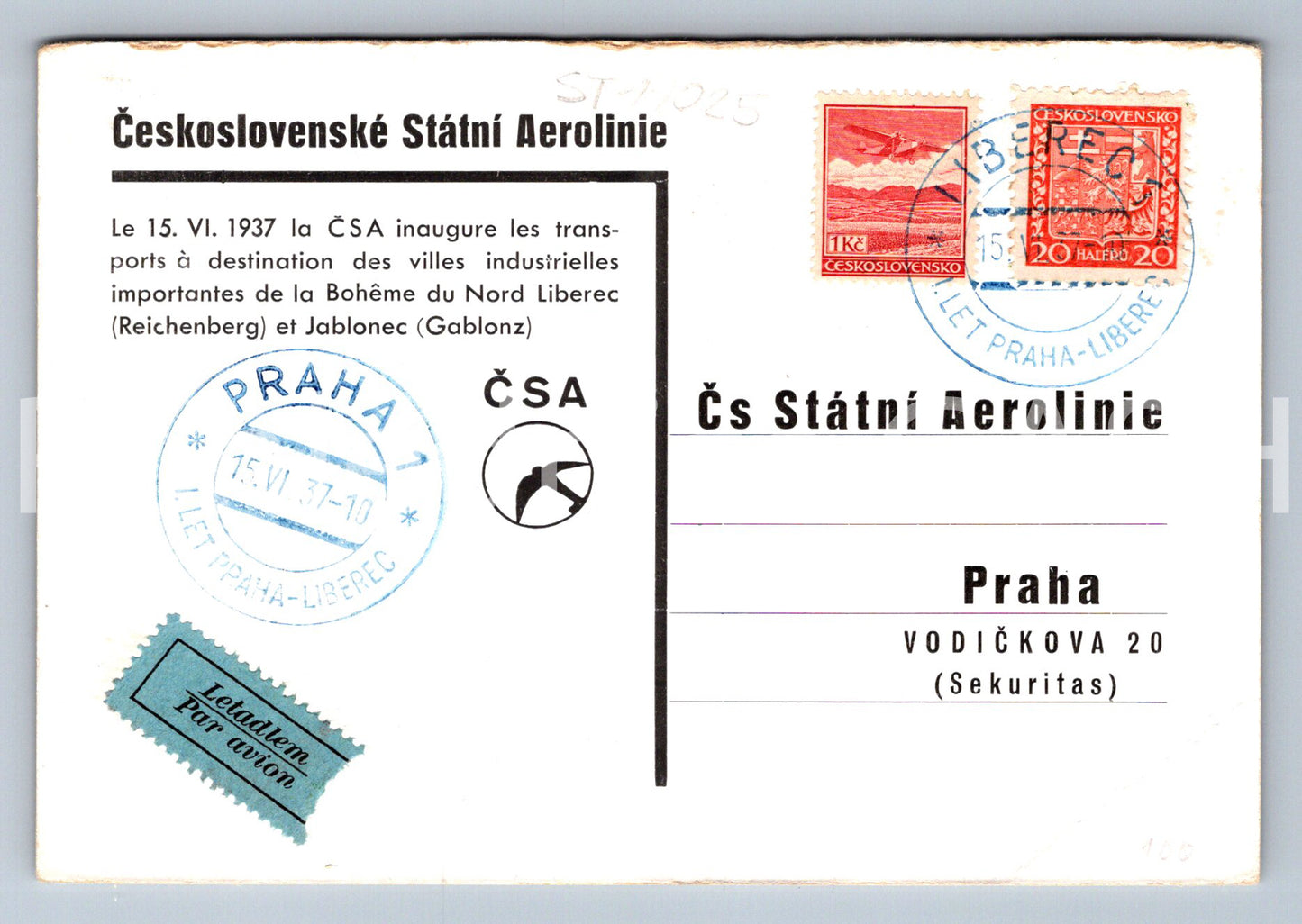 Pohlednice ČESKOSLOVENSKÉ STÁTNÍ AEROLINIE (ST11025)