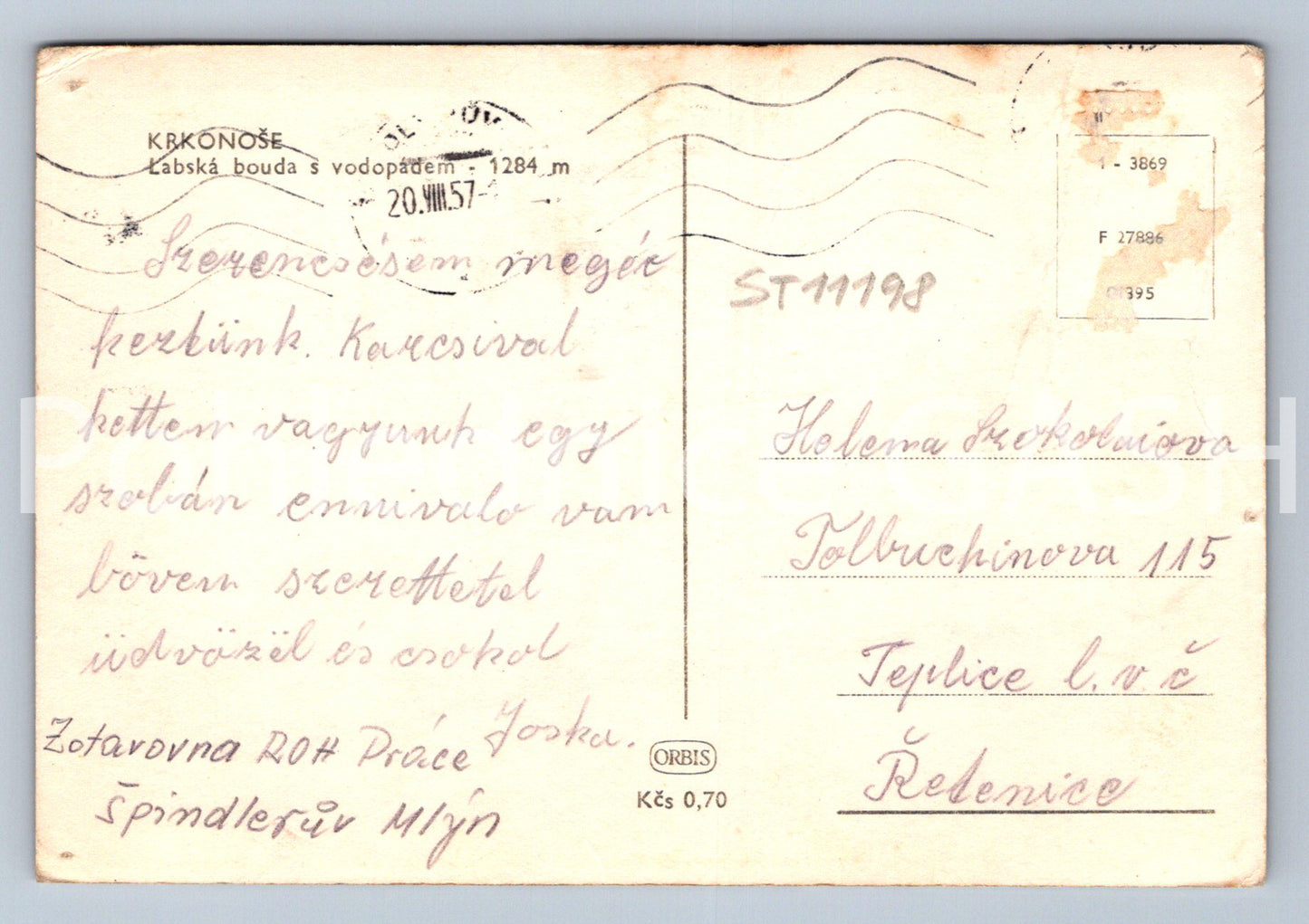 Pohlednice KRKONOŠE - LABSKÁ BOUDA S VODOPÁDEM (ST11198)