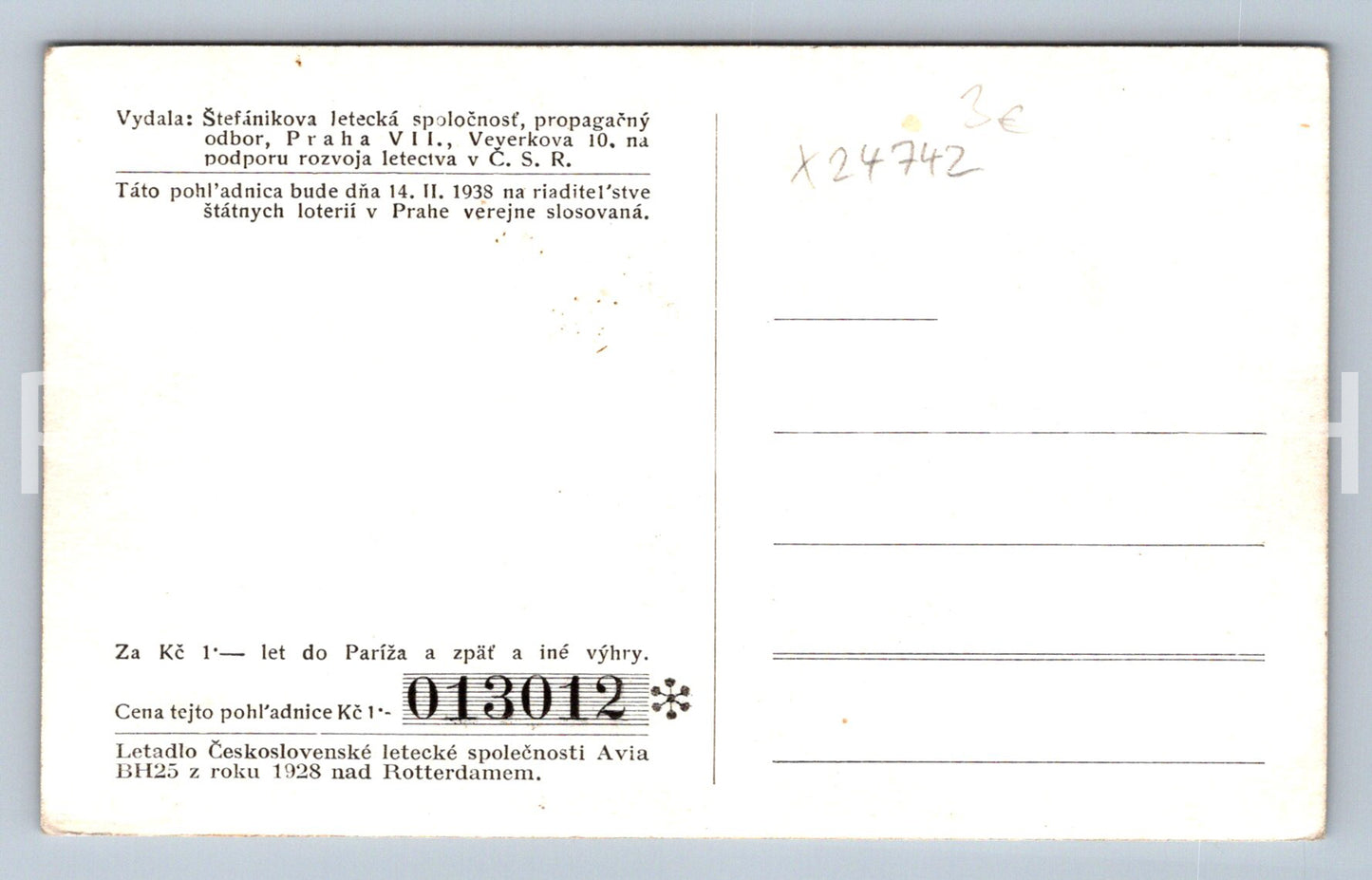 Pohlednice LETADLO (X24742)