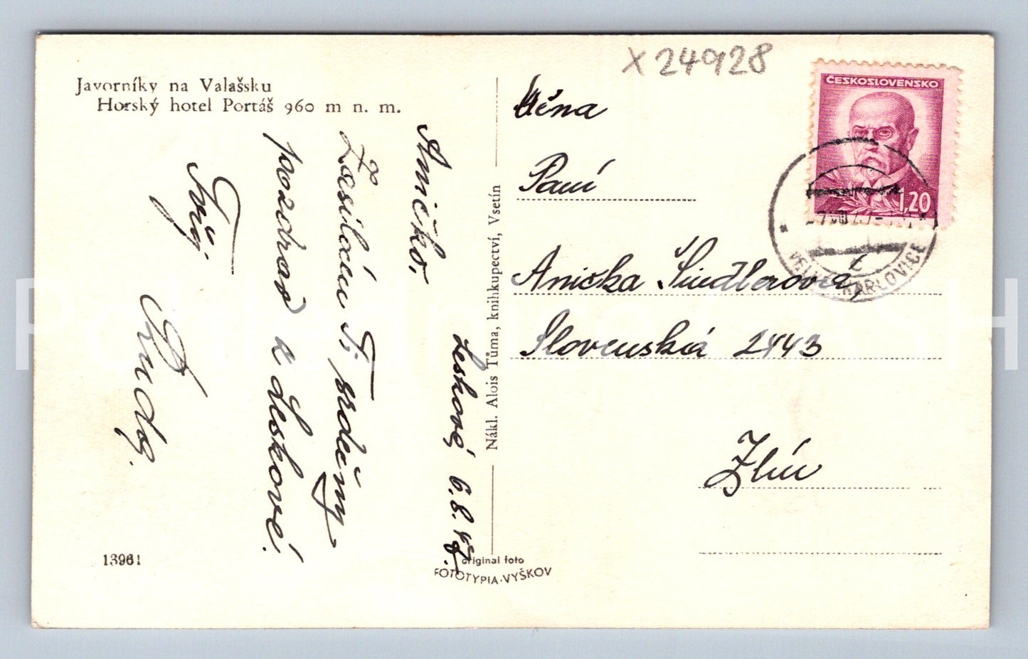 Postcard JAVORNIKI IN WALAŠSK - MOUNTAIN HOTEL PORTÁŠ (X24928)