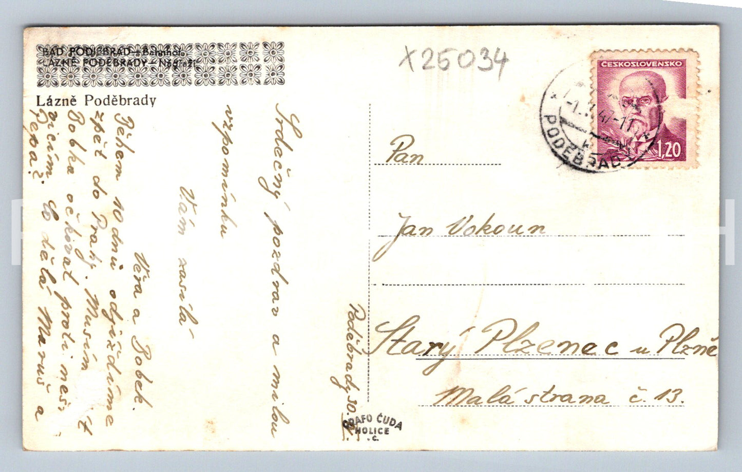 Postcard LÁZNĚ PODEBRADY (X25034)