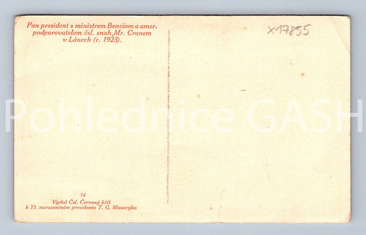 Postcard TGM WITH BENEŠ IN THE LANES (x17855)