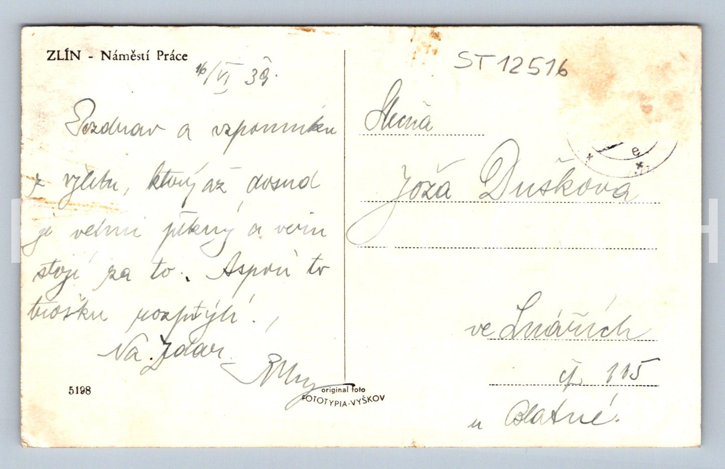 Postcard ZLÍN (ST12516)