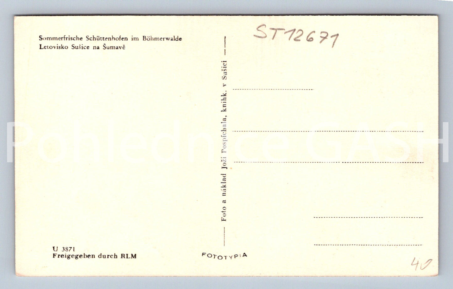 Postcard SUŠICE RESORT IN ŠUMAVÁ (ST12671)