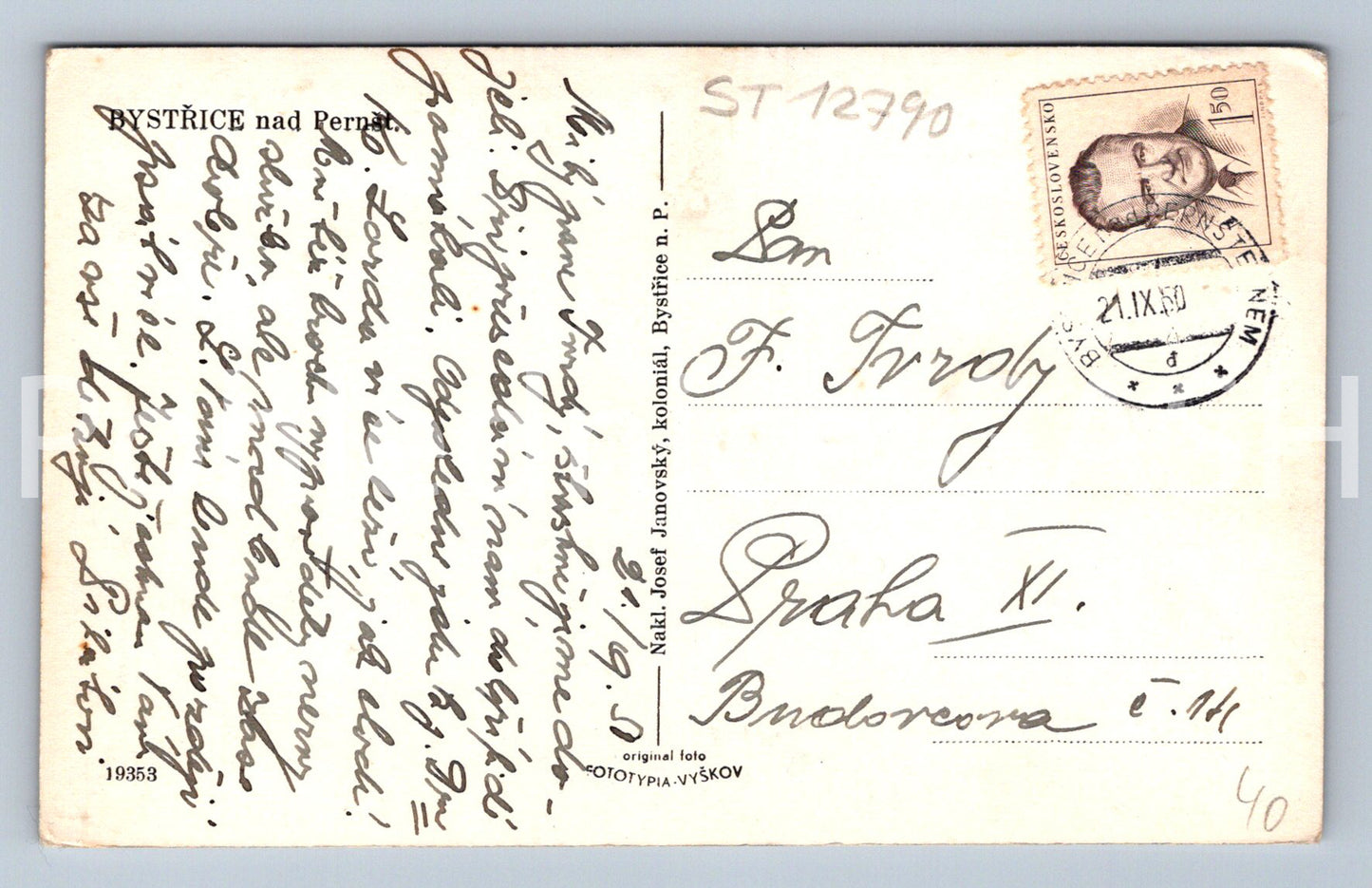 Pohlednice BYSTŘICE NAD PERNŠT (ST12790)