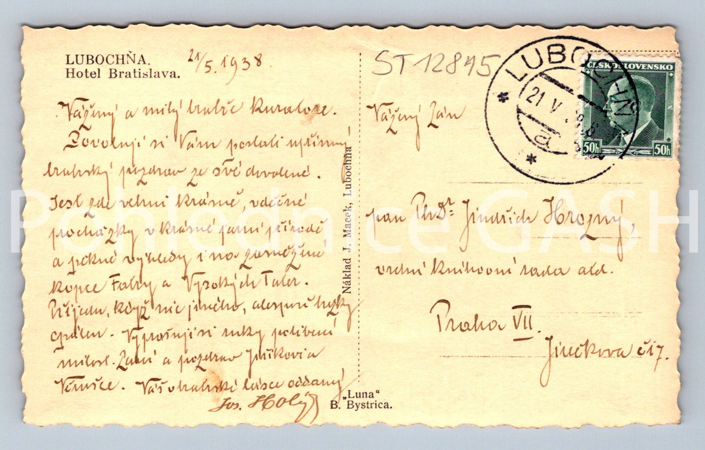 Postcard LUBOCHŇA - HOTEL BRATISLAVA (ST12815)