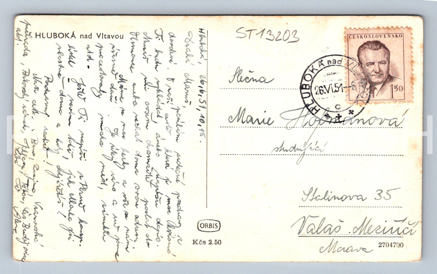 Pohlednice HLUBOKÁ NAD VLTAVOU (ST13203)