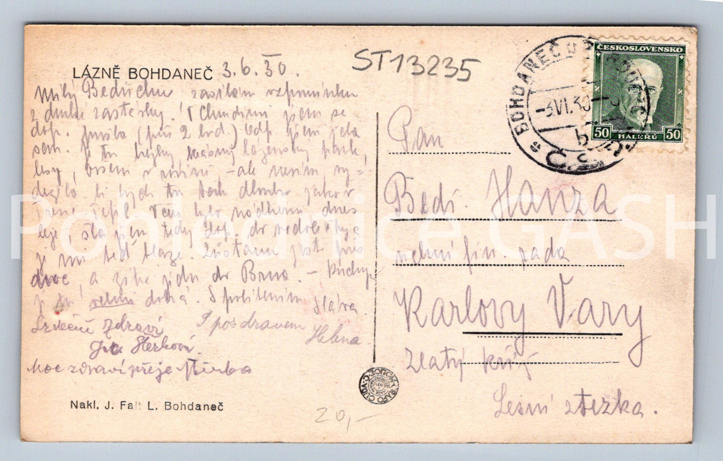 Pohlednice LÁZNĚ BOHDALEČ (ST13235)