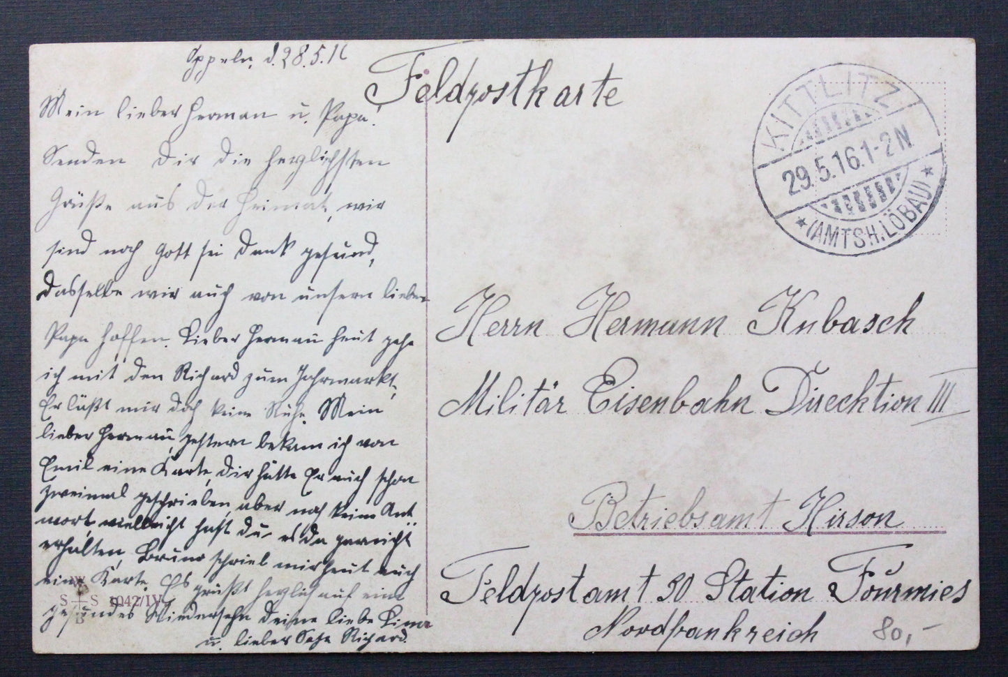Vojenská pohlednice Feldpostkarte Polní pošta 1916
