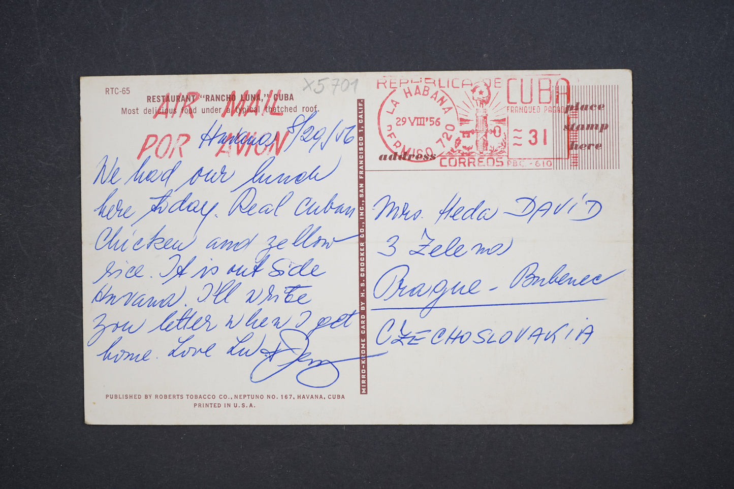 Pohlednice AIR MAIL POR AVION (x5701)