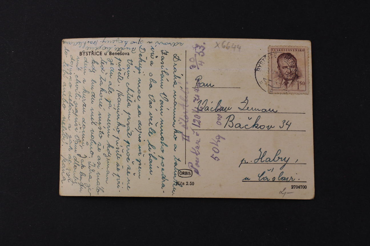 Postcard Bystřice near Benešov (x6644)