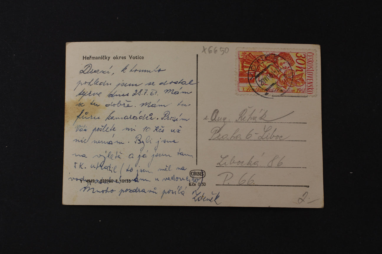 Postcard Heřmaničky, Votice district (x6650)