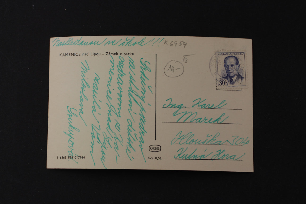 Postcard Kamenice na Lípou - castle from the park (x6959)