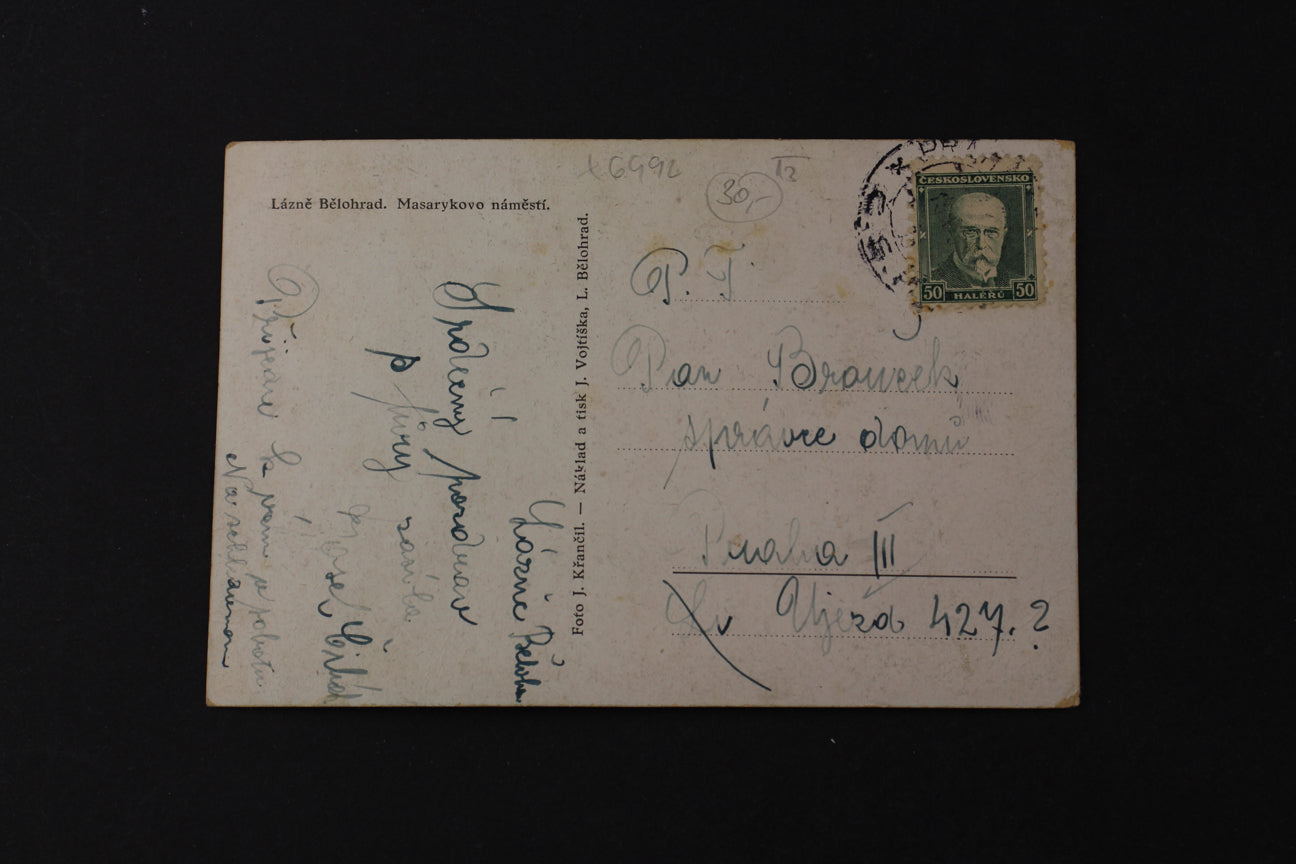 Postcard Lázně Bělohrad, Masaryk Square (x6992)