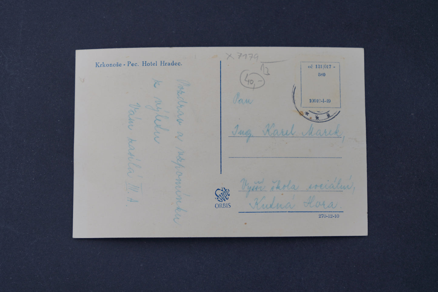 Postcard Giant Mountains Hotel Hradec (x7179)