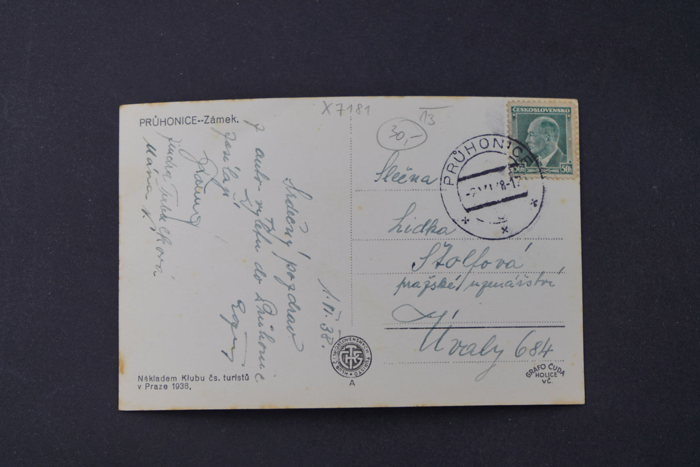 Postcard Průhonice - castle (x7181)