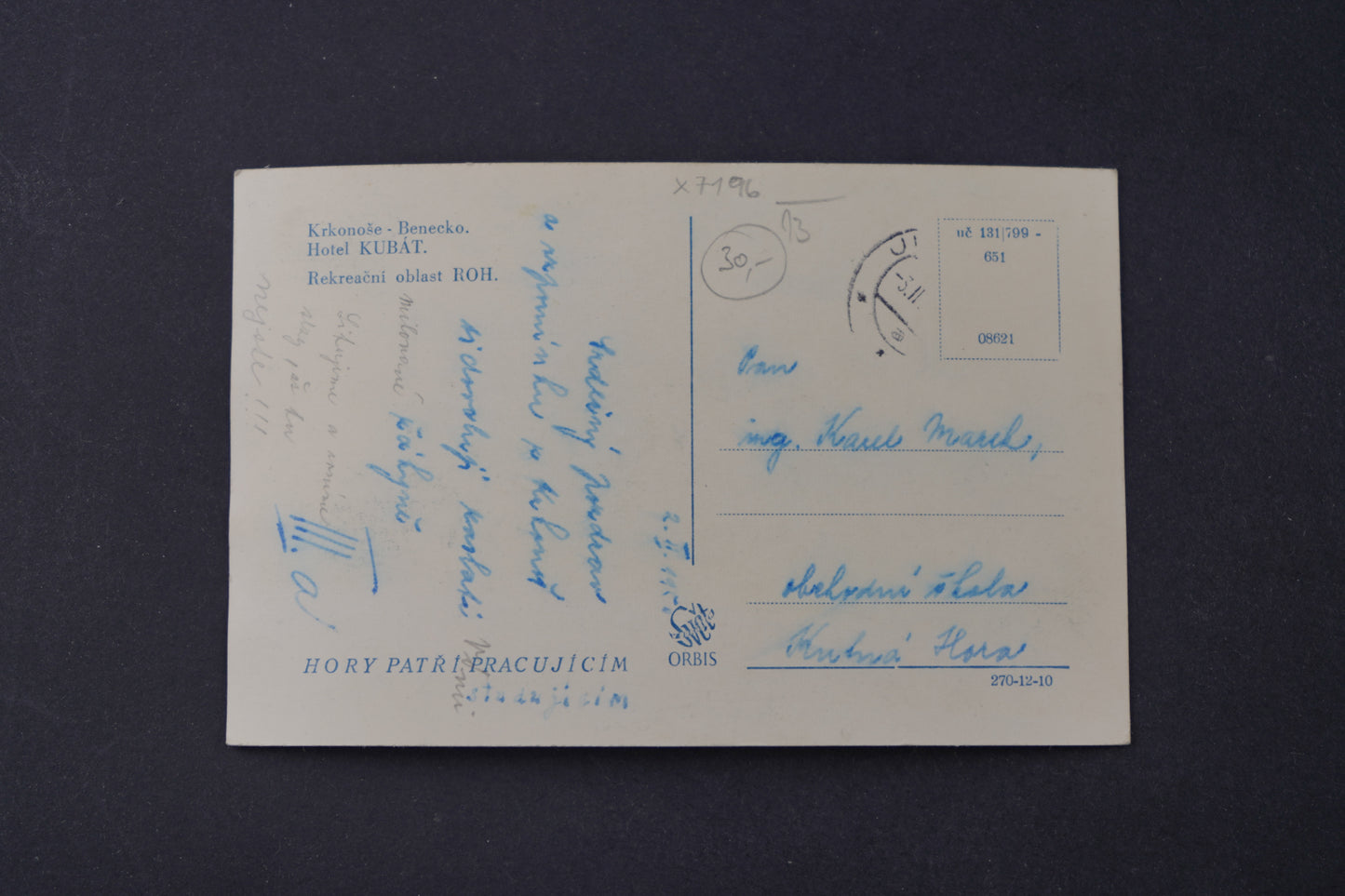 Postcard Giant Mountains Benecko Hotel Kubát (x7196)