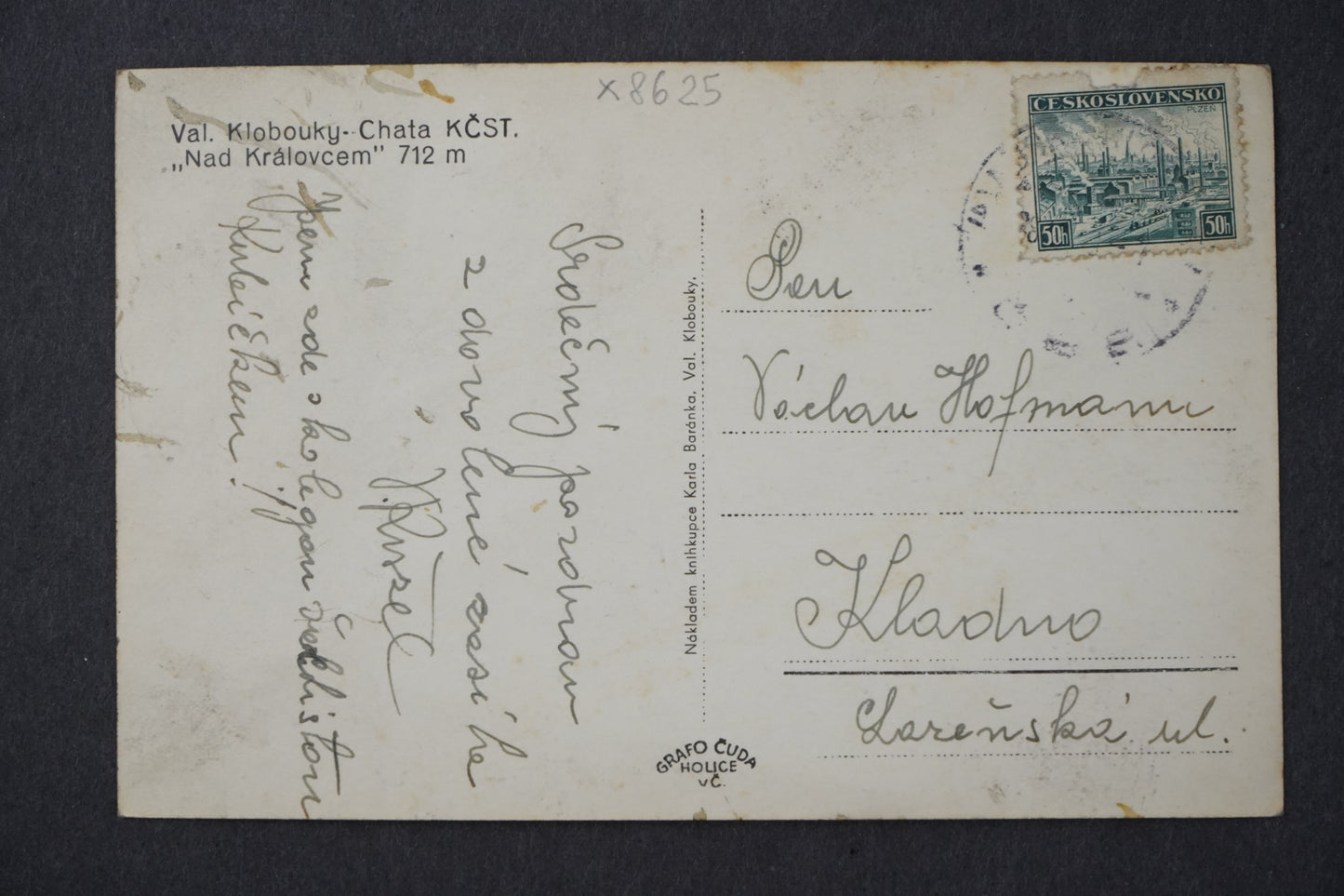 Postcard War Hats cottage KČST NAD KRÁLOVCEM x8625