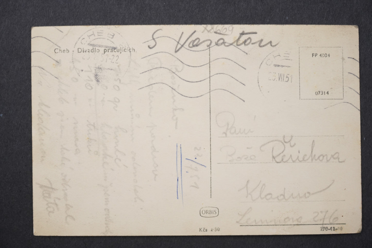 Postcard CHEB THEATRE OF WORKERS x8669