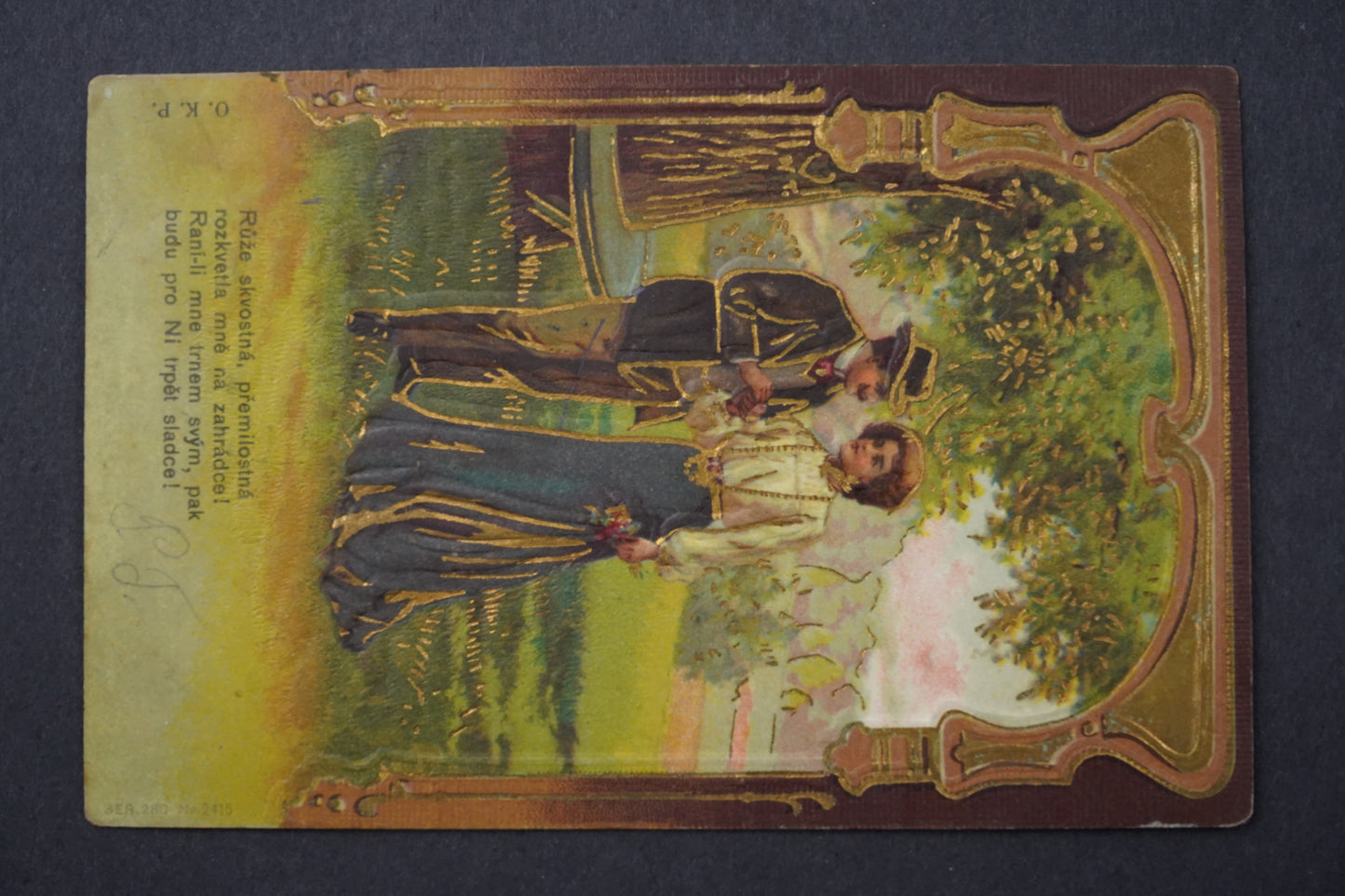 Pohlednice TLAČENÁ MILOSTNÁ ZAMILOVANÁ 1900s O. K. P. x9000