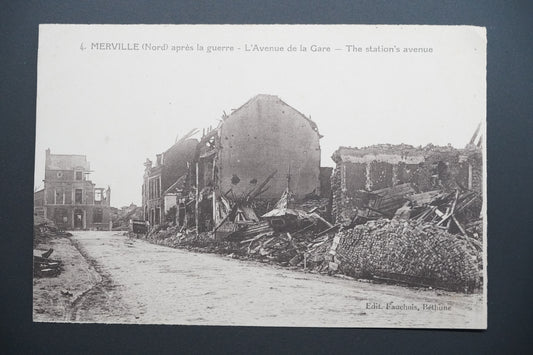 Pohlednice Merville – avenue k nádraží po válce (x9749)