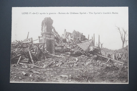 Pohlednice Lens – ruiny zámku Spriet po válce (x9754)