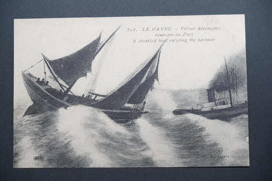 Pohlednice Le Havre – poškozený plachetník v přístavu (x9772)