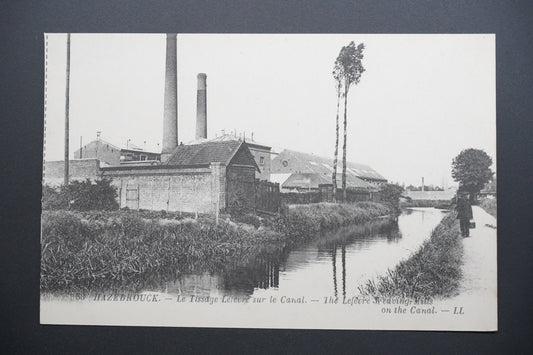 Pohlednice Hazebrouck – tkalcovna Lefevre u kanálu (x9786)