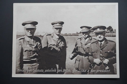 Pohlednice Gen. Svoboda, Boček, Liška a prezident (x9934)