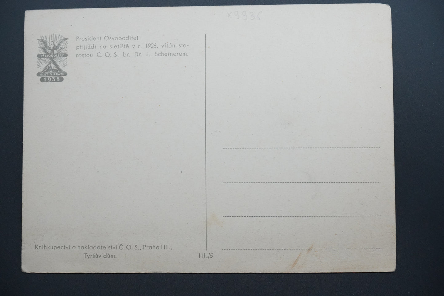 Pohlednice Prezident na sletišti r. 1926, vítání (x9936)