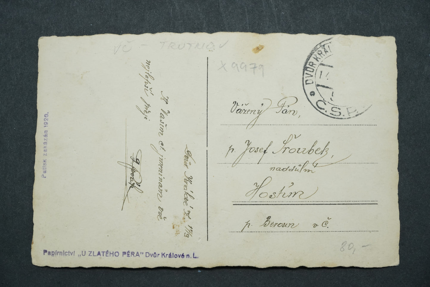 Pohlednice Sabská nádrž v Těšnově u Dvora Králové x9979