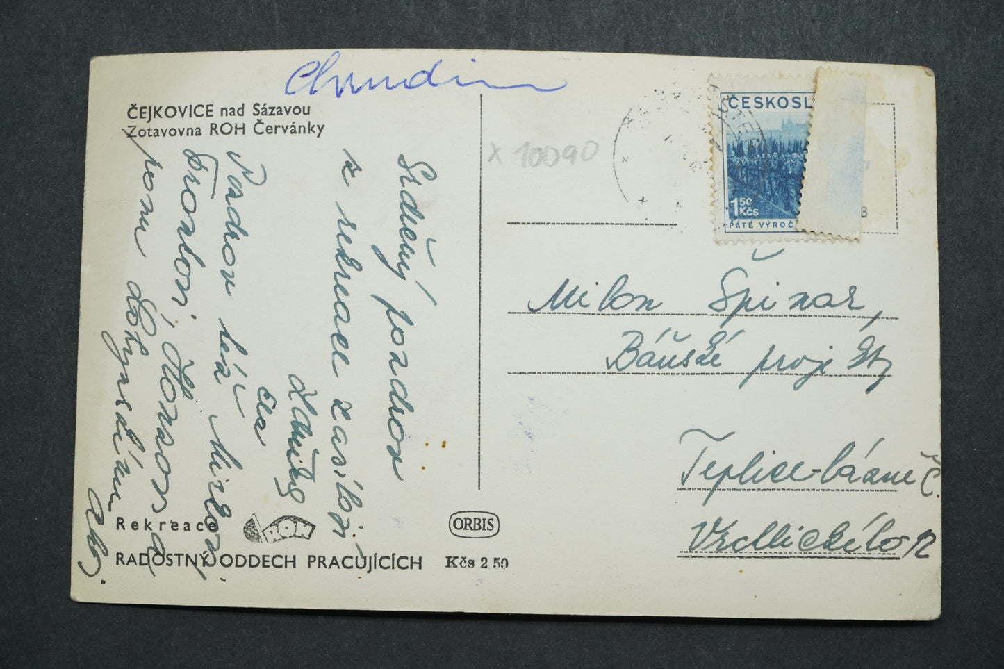 Pohlednice Čejkovice nad Sázavou x10090