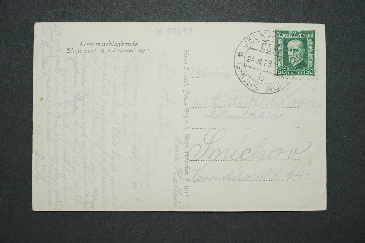 Pohlednice Schwarzschlagbaude Blick nach der Schneekoppe x10391