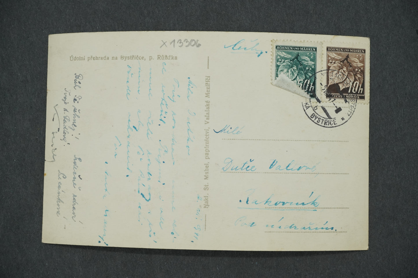 Pohlednice ÚDOLNÍ PŘEHRADA NA BYSTŘIČCE P. RŮŽĎKA (x13306)