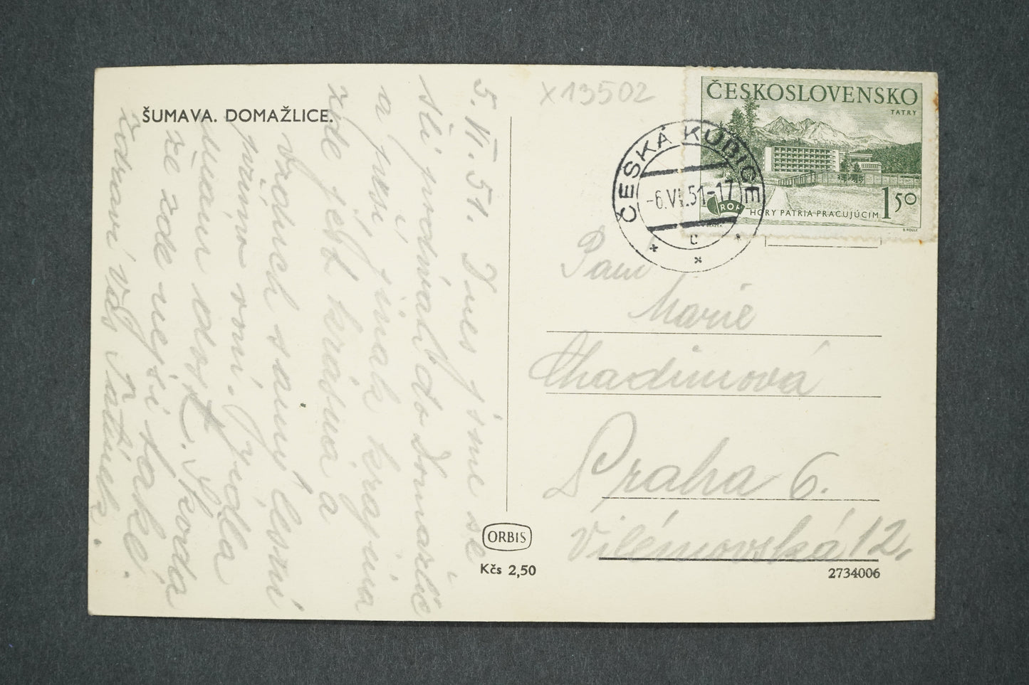 Postcard ŠUMAVA DOMAŽLICE (x13502)