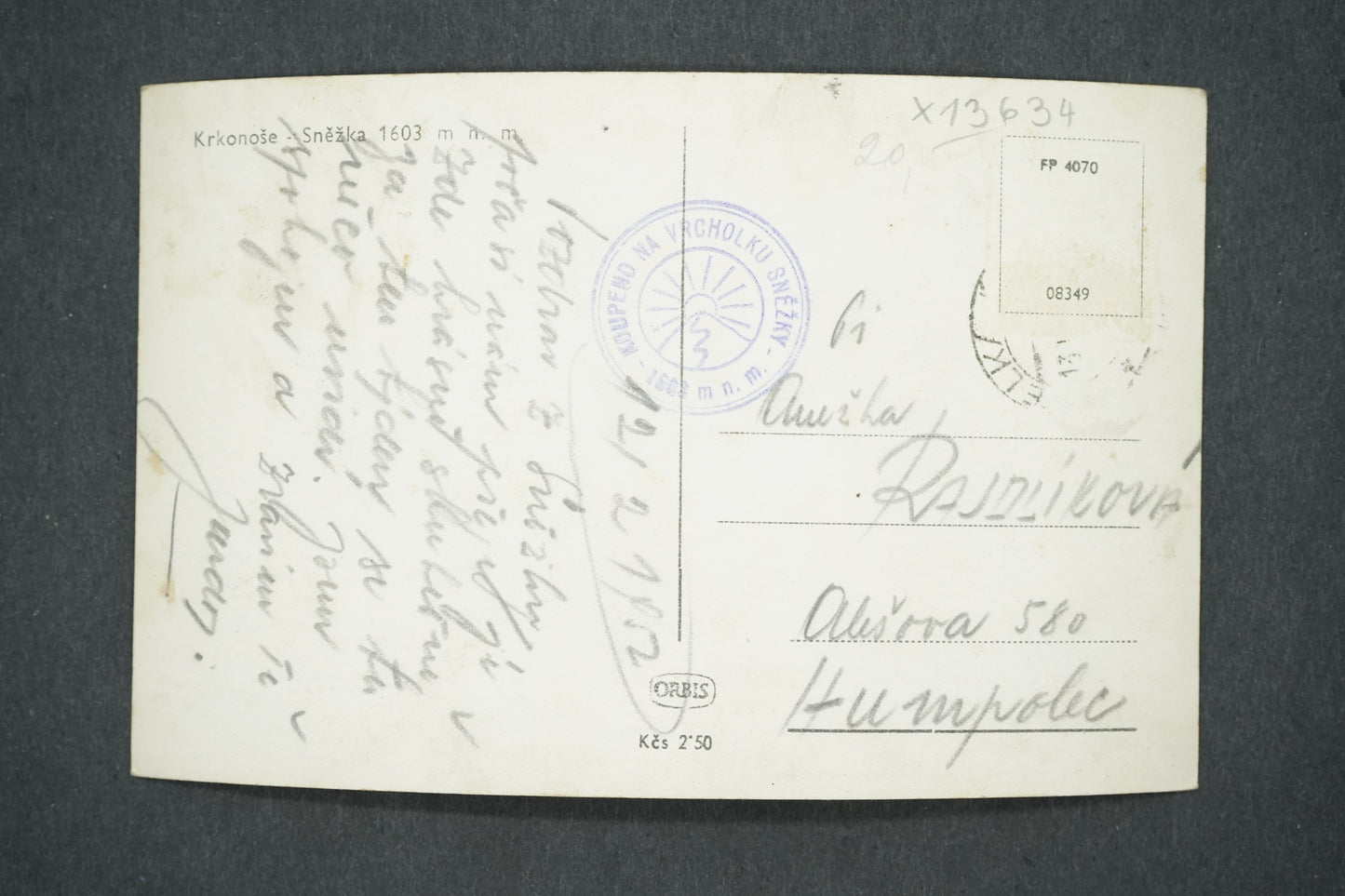 Pohlednice KRKONOŠE SNĚŽKA (x13634)