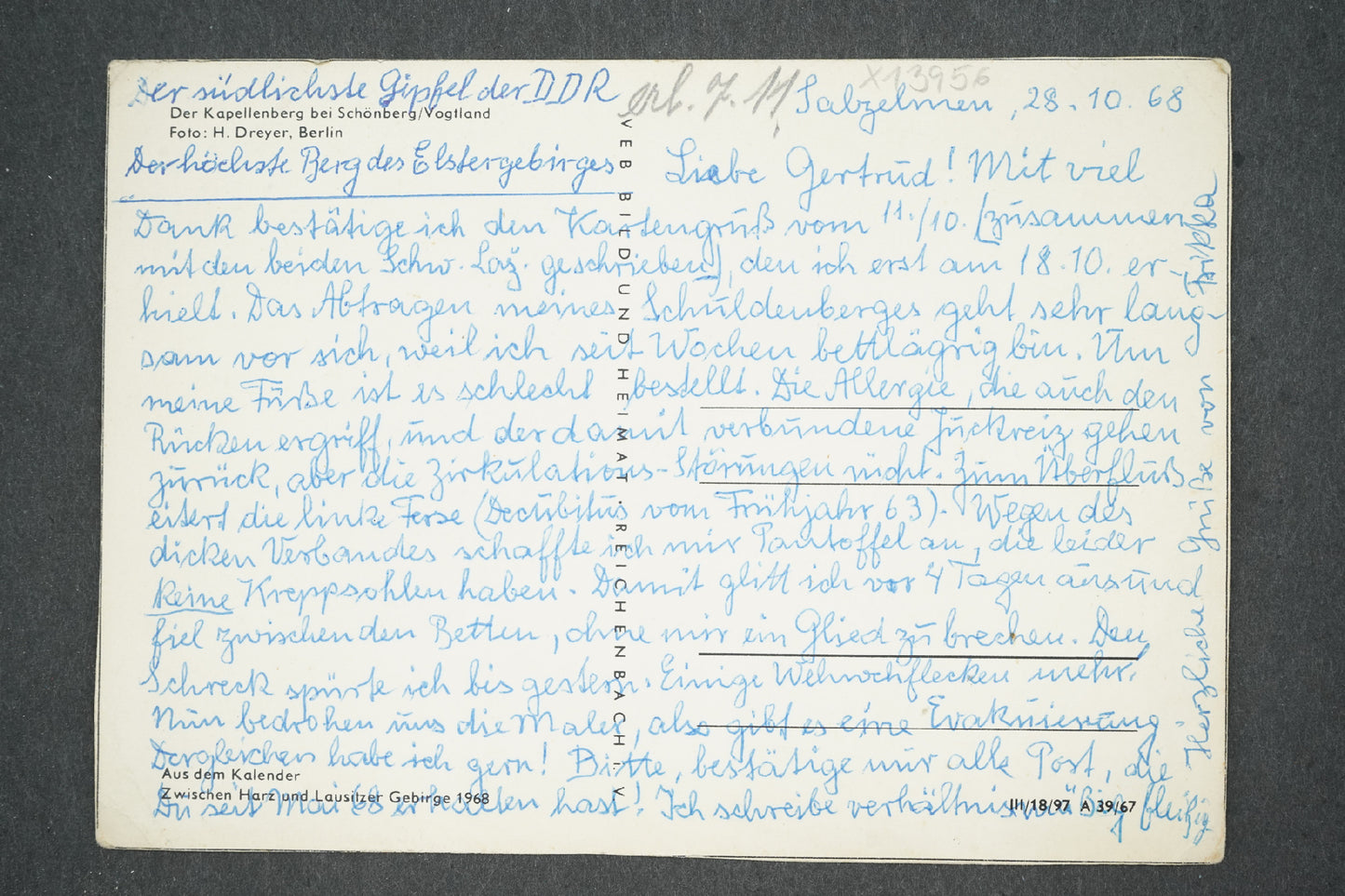 Postcard DER KAPELLENBERG BEI SCHNBERG/ VOGTLAND (x13956)