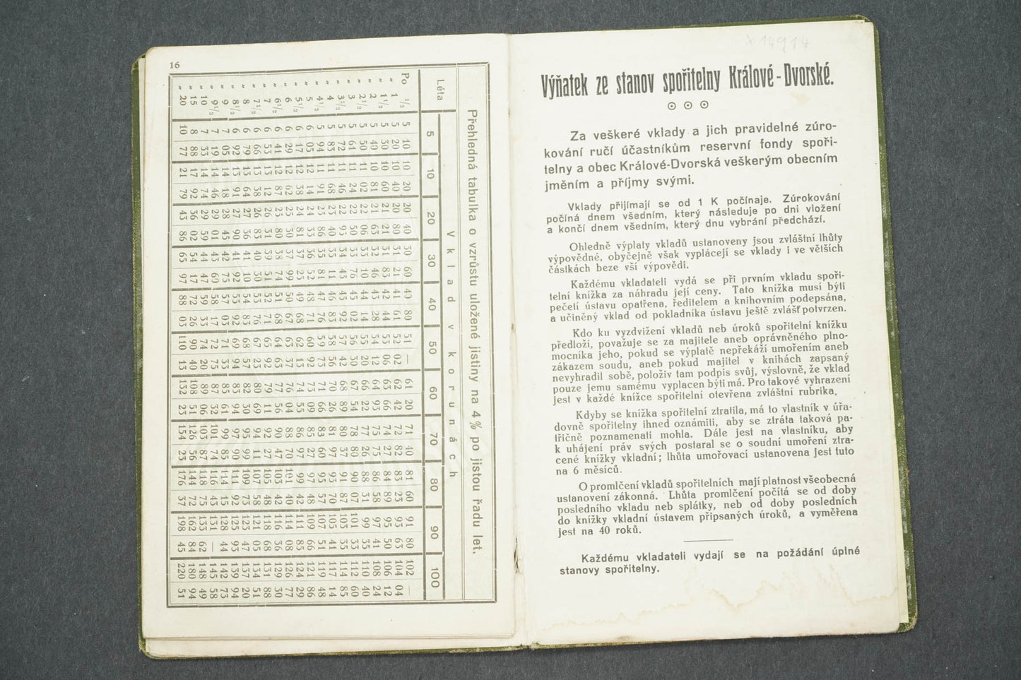 VKLADNÍ KNÍŽKA SPOŘITELNY KRÁLOVÉDVORSKÉ (x14914)