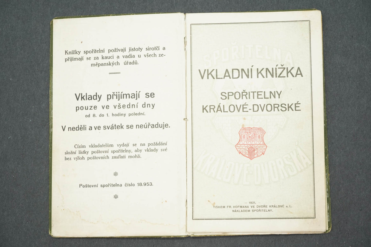 VKLADNÍ KNÍŽKA SPOŘITELNY KRÁLOVÉDVORSKÉ (x14914)
