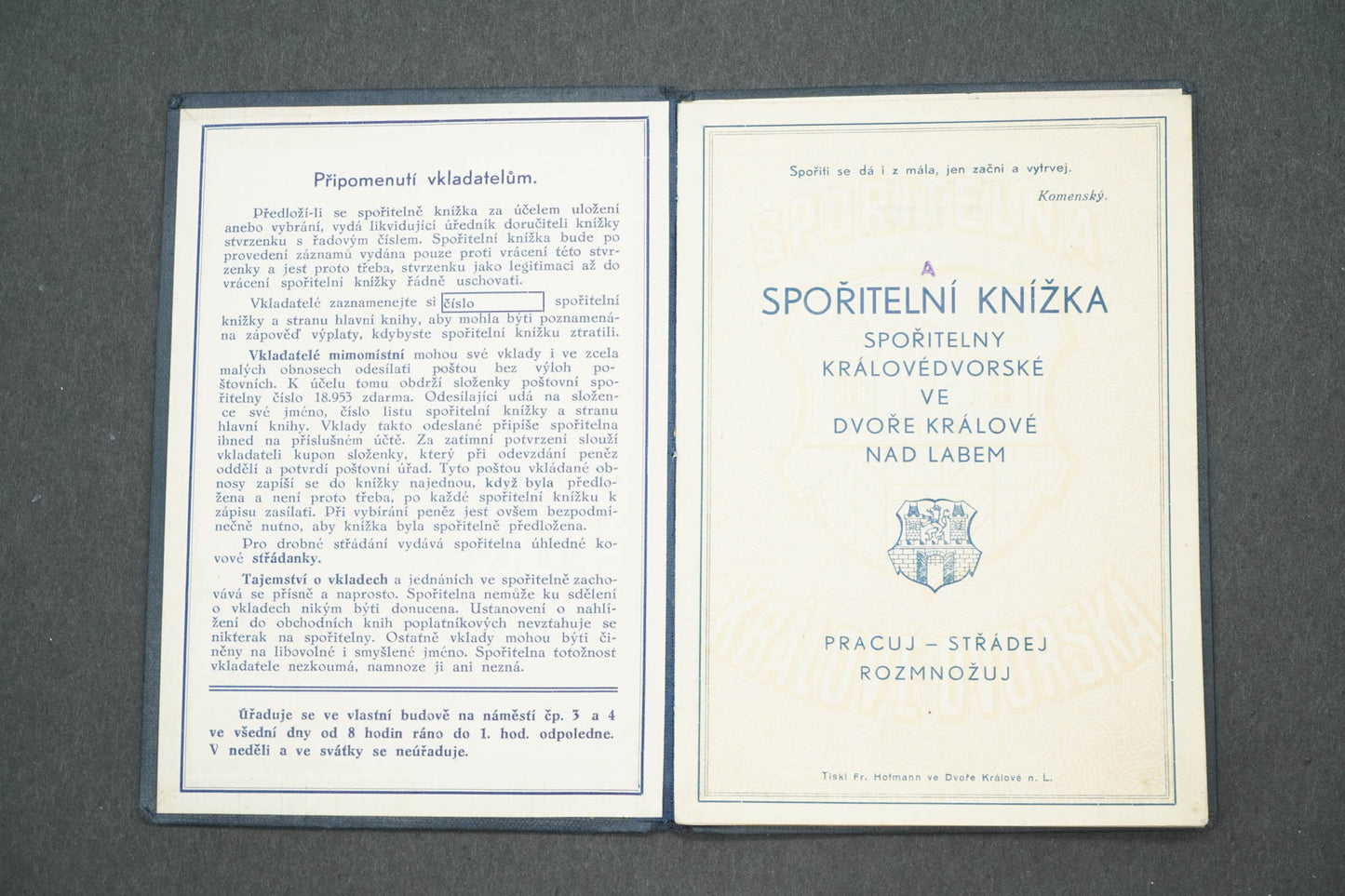 SPOŘITELNA KRÁLOVÉDVORSKÁ SPOŘITELNÍ KNÍŽKA (x14915)