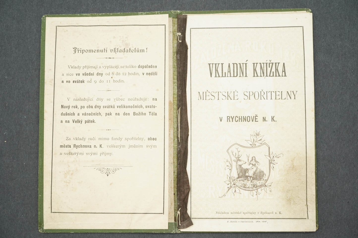 VKLADNÍ KNÍŽKA MĚSTSKÉ SPOŘITELNY V RYCHNOVĚ N. K. (x14917)