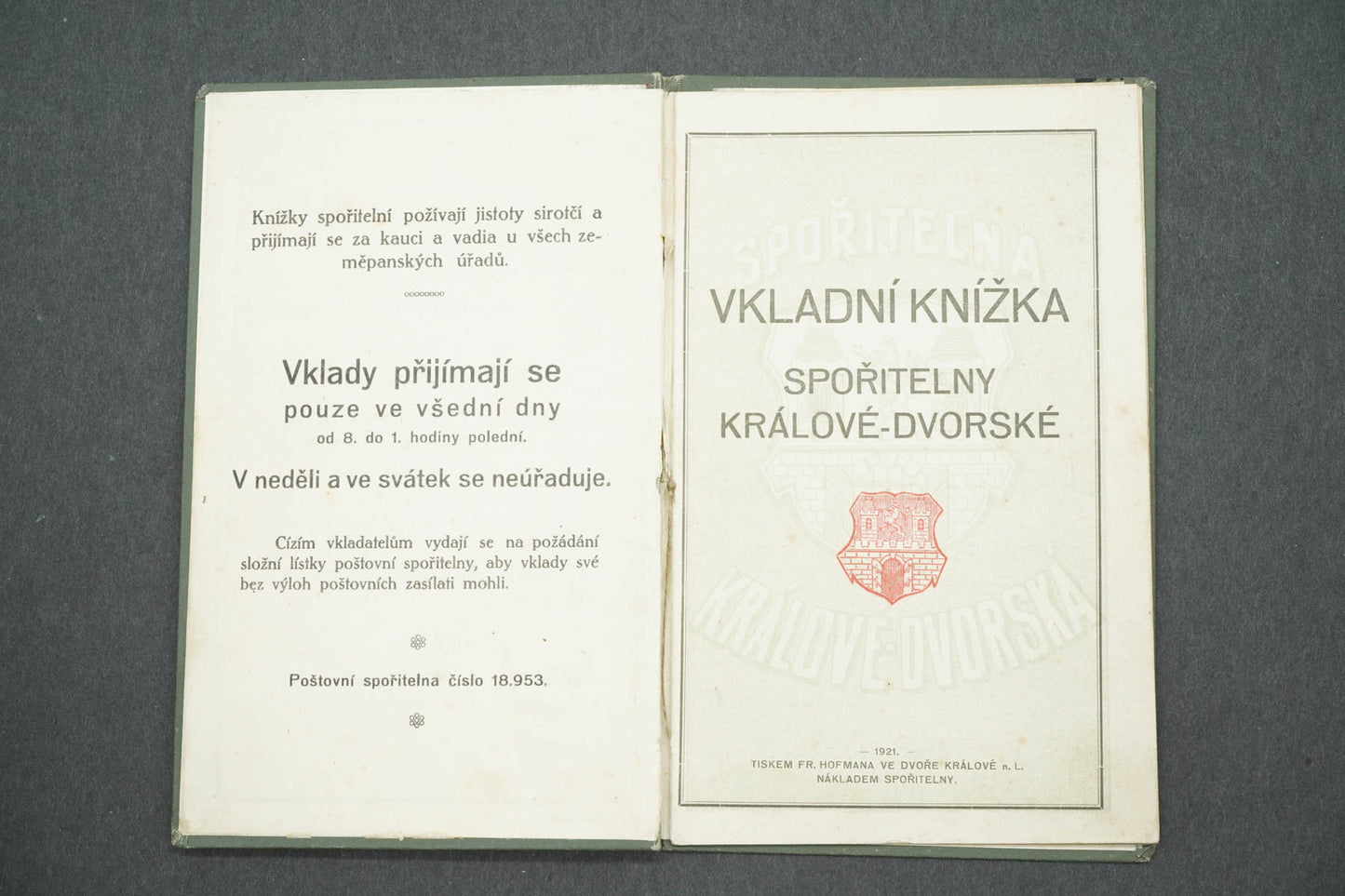 VKLADNÍ KNÍŽKA SPOŘITELNY KRÁLOVÉDVORSKÉ (x14933)
