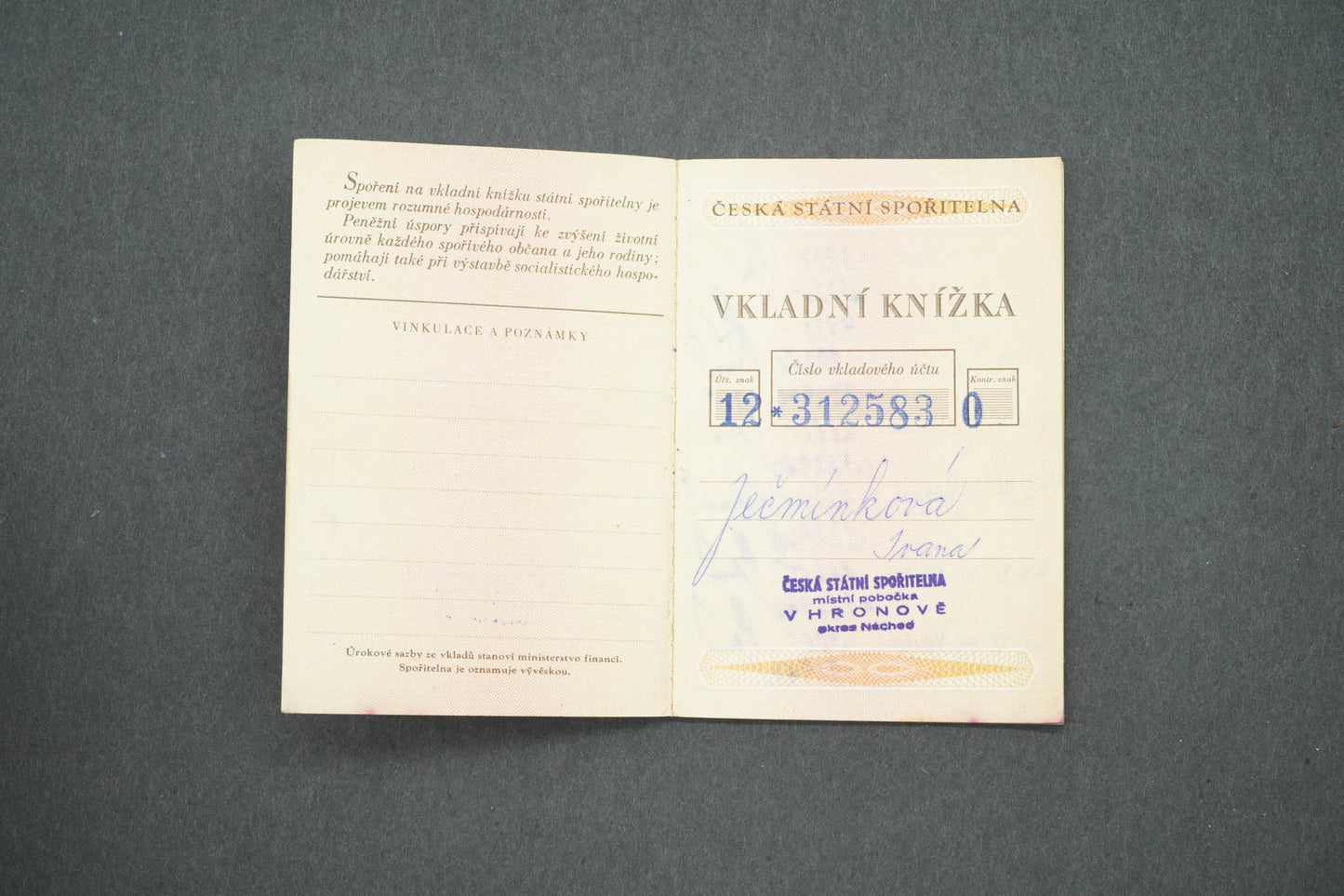 VKLADNÍ KNÍŽKA STSP ČESKÁ STÁTNÍ SPOŘITELNA (x14990)
