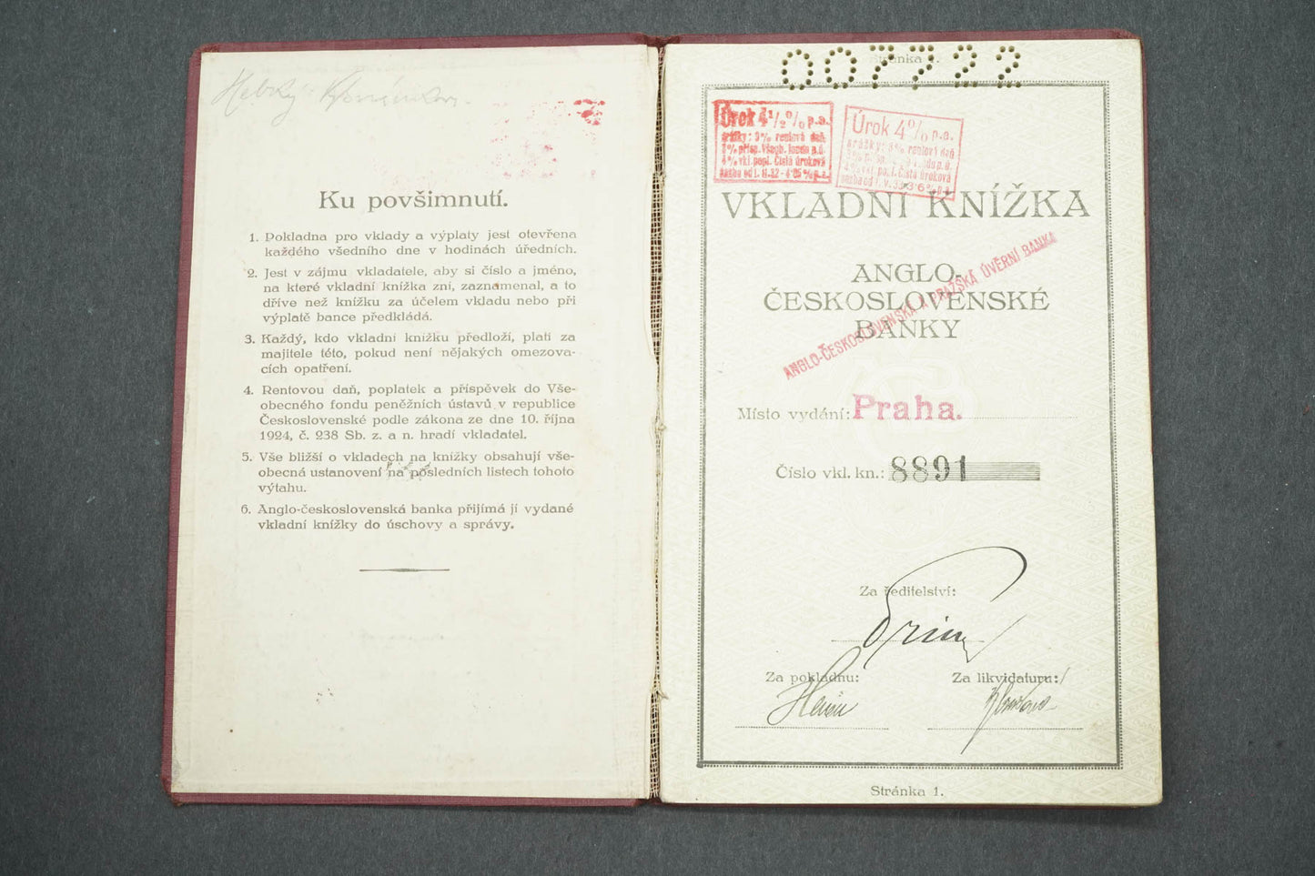 VKLADNÍ KNÍŽKA ANGLICKO ČESKOSLOVENSKÁ BANKA (x14996)