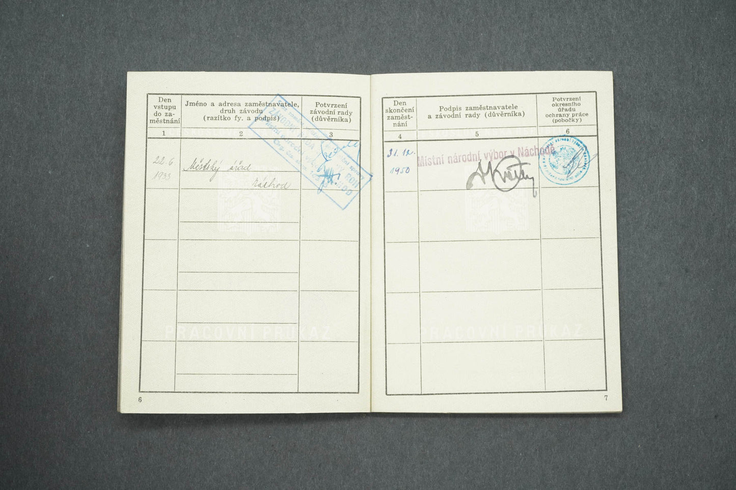 PRACOVNÍ PRŮKAZ ČESKOSLOVENSKÁ REPUBLIKA (x15022)
