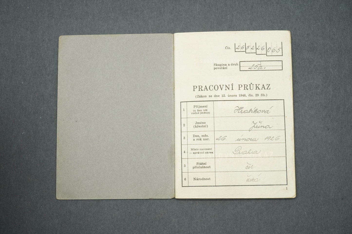 PRACOVNÍ PRŮKAZ ČESKOSLOVENSKÁ REPUBLIKA (x15034)