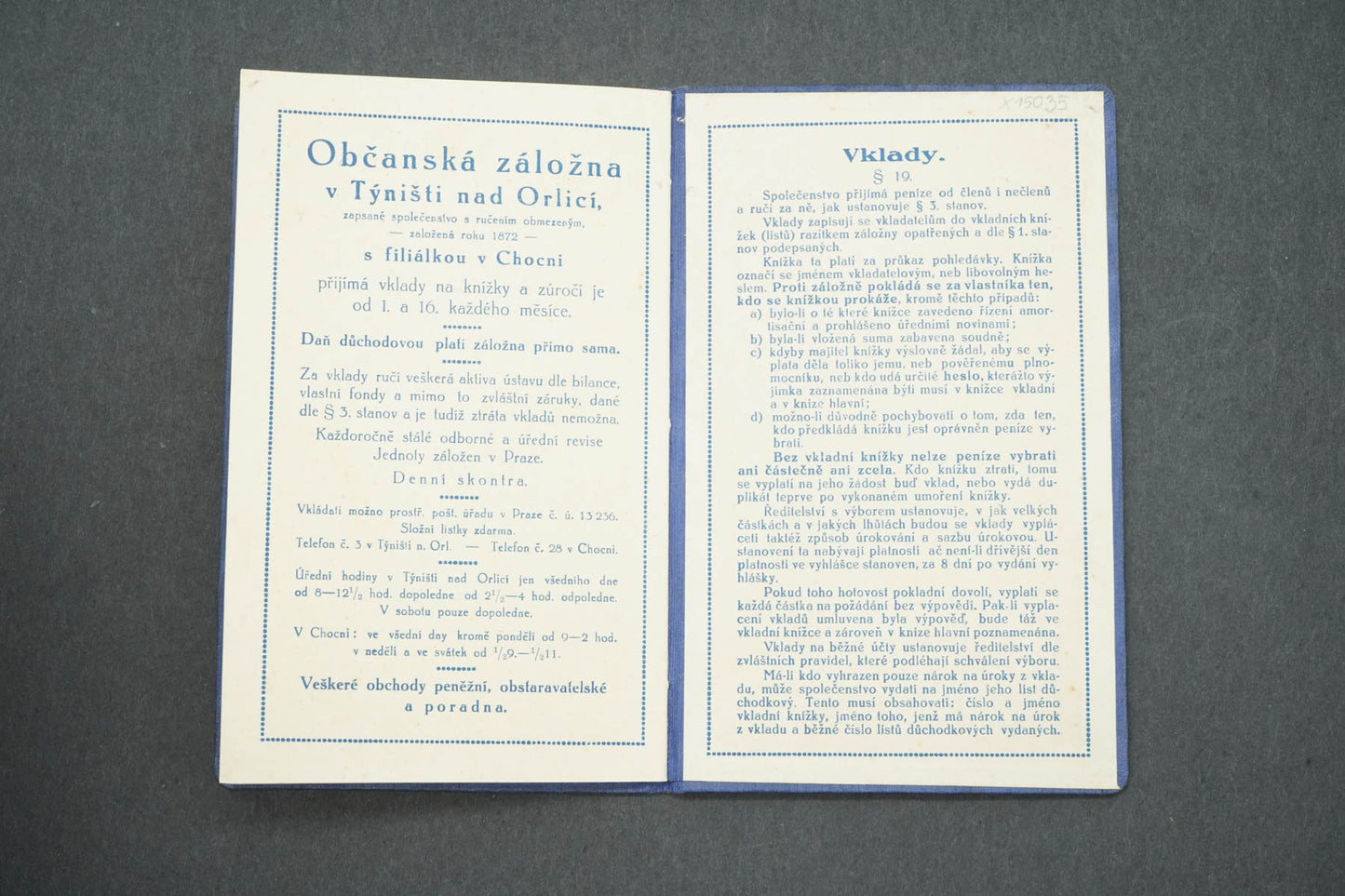 VKLADNÍ KNÍŽKA OBČANSKÉ ZÁLOŽNY V TÝNIŠTI NAD ORLICÍ (x15035)