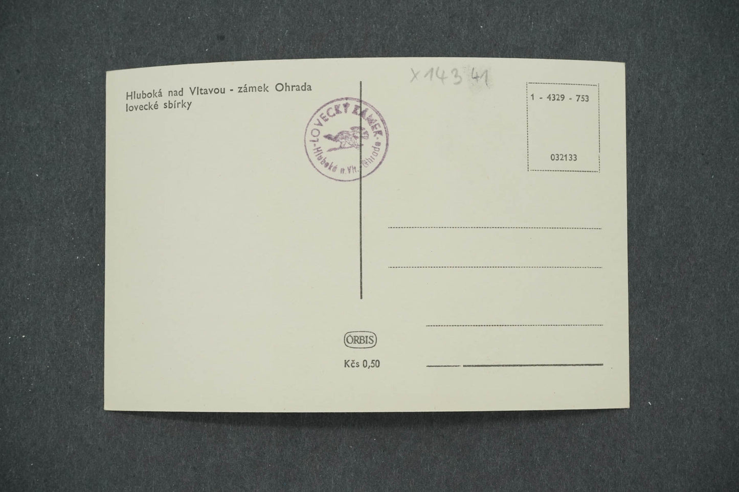 Postcard HLUBOKÁ NAD VLTAVOU - CASTLE HUNTING COLLECTION ENCLOSURE (x14341)